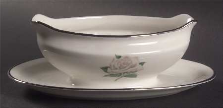 Gray Rose Gravy Boat with Attached Underplate