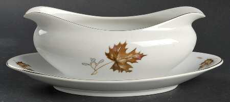 Autumn Leaves Gravy Boat with Attached Underplate