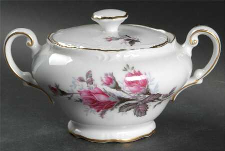 Gray Moss Rose (Scalloped) Sugar Bowl & Lid
