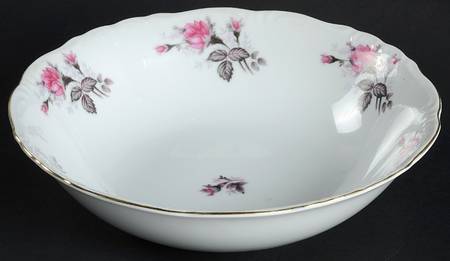 Gray Moss Rose (Scalloped) 9" Round Vegetable Bowl