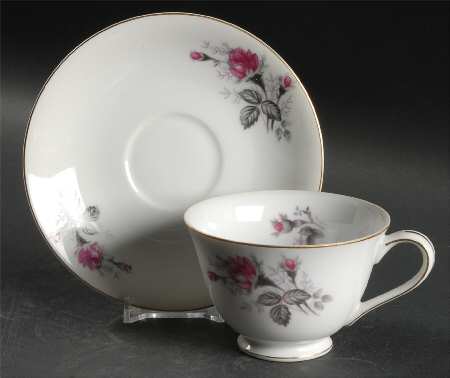 Gray Moss Rose (Smooth) Footed Cup & Saucer Set