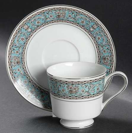 Lucinda (Turquoise Rim) Footed Cup & Saucer Set