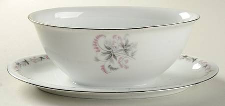 Pink Valley Gravy Boat with Attached Underplate