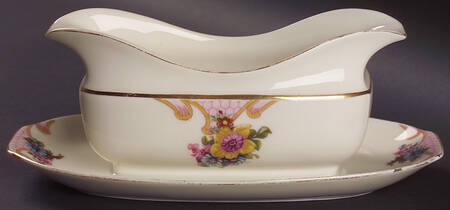 Bridal Rose (Cream Background) Gravy Boat with Attached Underplate