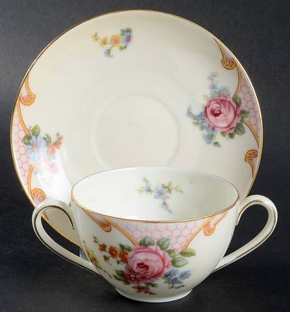 Bridal Rose (Cream Background) Flat Bouillon Cup & Saucer
