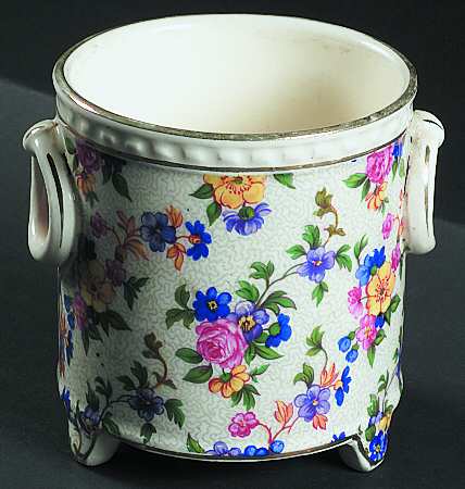Warwick (Gray Lines, Gold Trim) Small Cachepot