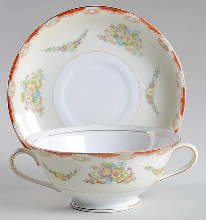 EMP39 Footed Cream Soup Bowl & Saucer Set