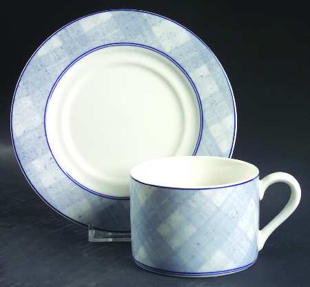 Blue Plaid Flat Cup & Saucer Set