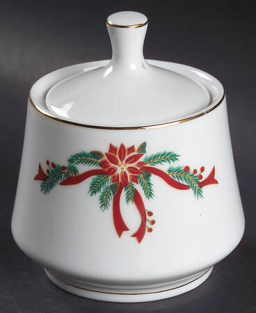 Poinsettia & Ribbon Sugar Bowl & Lid