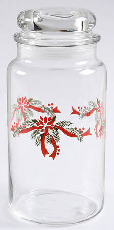 Poinsettia & Ribbon Large Glassware Cylinder Storage Jar & Lid