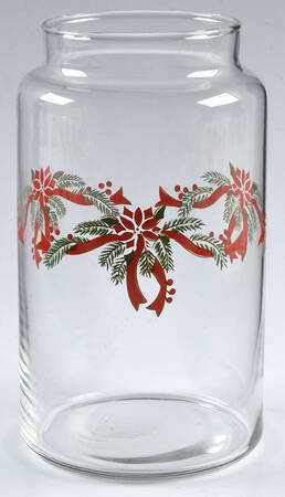 Poinsettia & Ribbon 7" Glassware Storage Jar No Lid