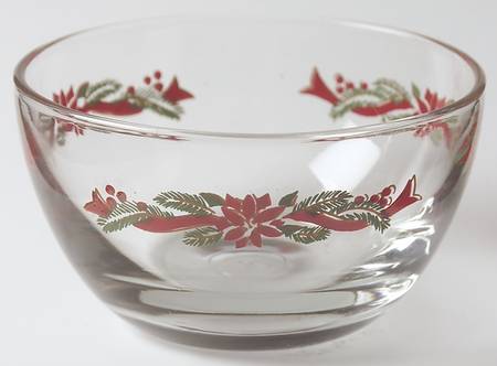 Poinsettia & Ribbon Glassware Sugar Bowl No Lid