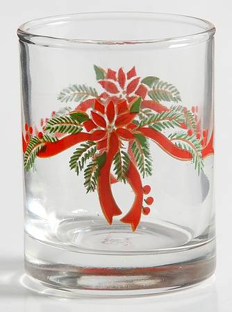 Poinsettia & Ribbon Glassware Votive Candleholder