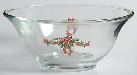 Poinsettia & Ribbon Glassware Chip and Dip, Bowl Only