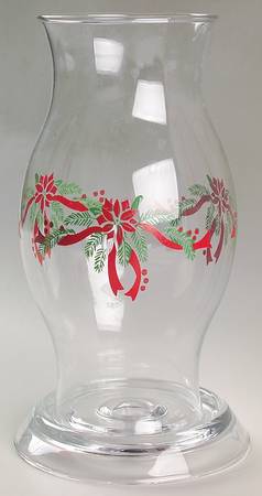 Poinsettia & Ribbon (2 Piece) Glassware Hurricane Lamp