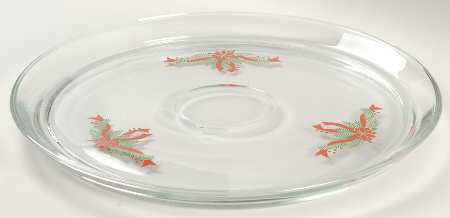Poinsettia & Ribbon Glassware Chip and Dip, Plate Only