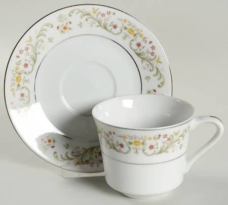 June (Platinum Trim) Flat Cup & Saucer Set