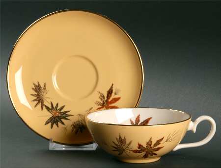 Autumn Symphony (Yellow Background) Flat Cup & Saucer Set by Fine Arts