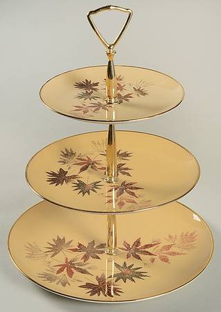Autumn Symphony (Yellow Background) 3-Tiered Serving Tray (DP, SP, BB) by Fine Arts