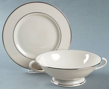 Classic Dignity Platinum Cream Soup Bowl & Bread Plate/Saucer  Set