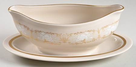 Kenwood Castle Gold and White Gravy Boat with Attached Underplate