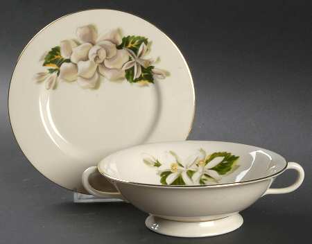 Orange Blossom & Gardenia Cream Soup Bowl & Bread Plate/Saucer  Set