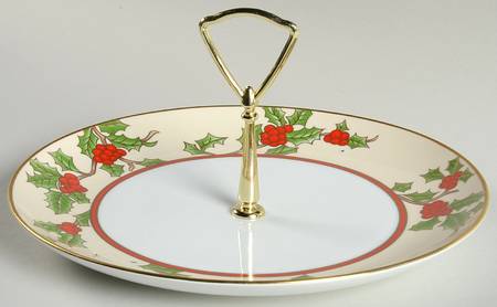 Christmas Holly Round Serving Plate with Handle (DP)