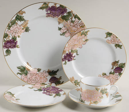 Cloisonne Peony White 5 Piece Place Setting