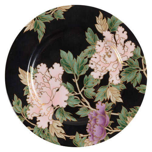 Cloisonne Peony Black Accent Salad Plate