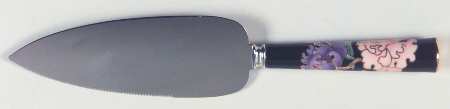Cloisonne Peony Black Pastry Server with Stainless Blade