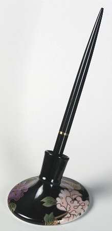 Cloisonne Peony Black Pen Holder
