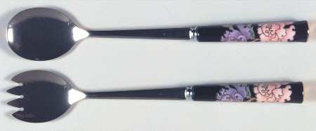 Cloisonne Peony Black (2 Piece) Salad Set with Stainless Bowl