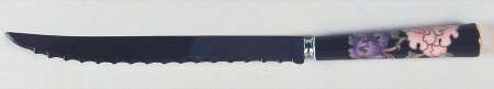Cloisonne Peony Black Carving Knife with Stainless Blade