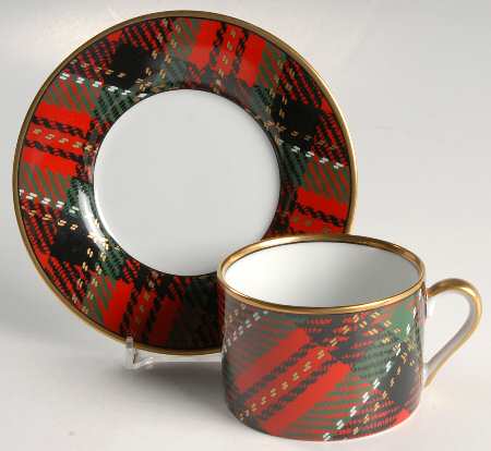 Country Plaid Flat Cup & Saucer Set