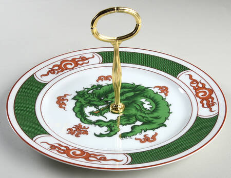 Dragon Crest Green Round Serving Plate with Center Handle (Dp) Hc