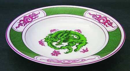 Dragon Crest Green Large Rim Soup Bowl