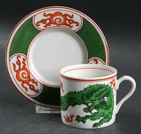 Dragon Crest Green Flat Demitasse Cup & Saucer Set