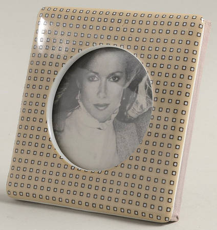 Foulard (Black and White Diamonds on Taupe) Frame-Holds 3" X 3"