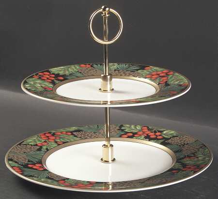 Holiday Pine 2 Tiered Serving Tray (Dinner & Salad Plate)