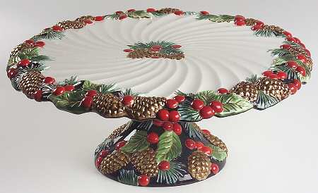 Holiday Pine 14" Diameter Pedestal Cake Stand