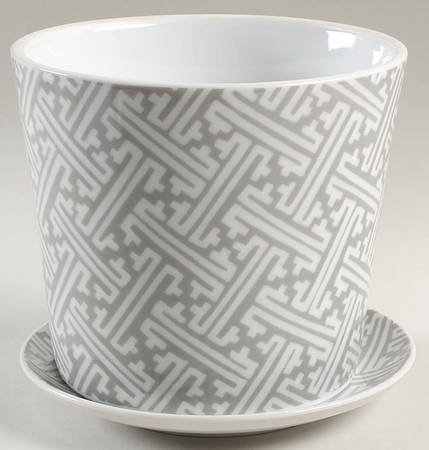 Oriental Geometric Gray 5" Flower Pot & Underplate by Fitz and Floyd