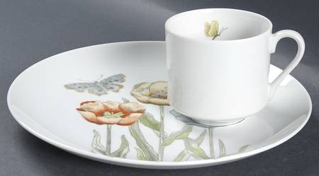 Pastel Poppy (White Background) Snack Plate & Cup Set