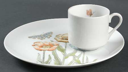 Pastel Poppy (White Background) Snack Plate & Cup Set