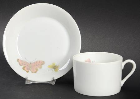 Pastel Poppy (White Background) Flat Cup & Saucer Set