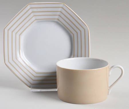 Pin Stripe Buff Flat Cup & Saucer Set by Fitz and Floyd