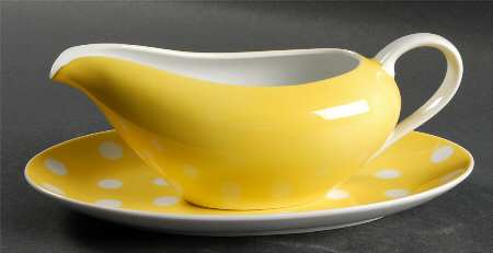 Polka Dots (White Dots on Yellow) Gravy Boat & Underplate/Relish