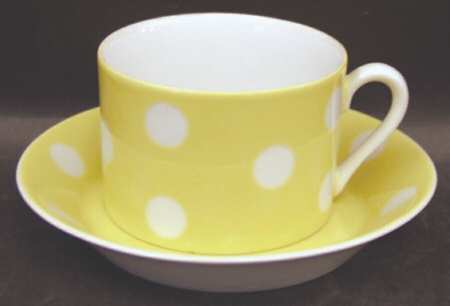 Polka Dots (White Dots on Yellow) Flat Cup & Saucer Set