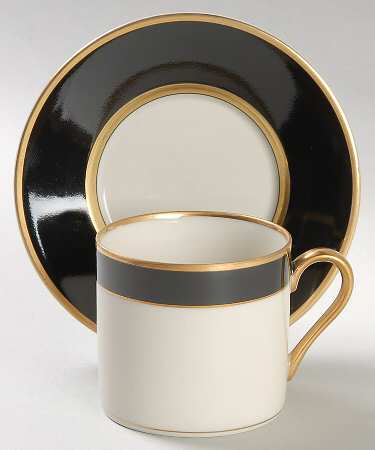 Renaissance Black On Buff Flat Demitasse Cup & Saucer Set