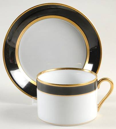 Renaissance Black On White Flat Cup & Saucer Set