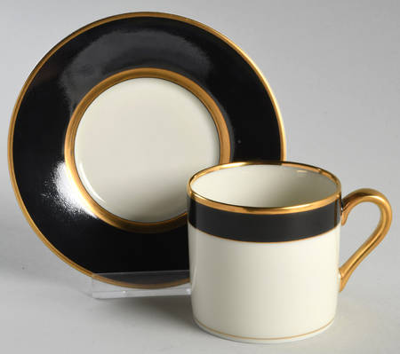 Renaissance Black On White Flat Demitasse Cup & Saucer Set